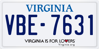 VA license plate VBE7631