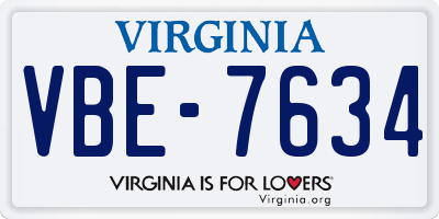 VA license plate VBE7634