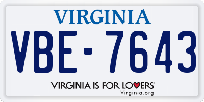 VA license plate VBE7643