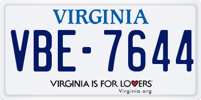 VA license plate VBE7644