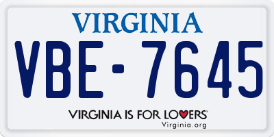 VA license plate VBE7645