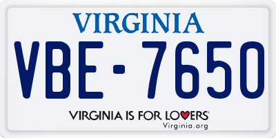 VA license plate VBE7650