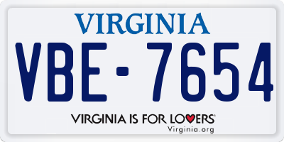 VA license plate VBE7654