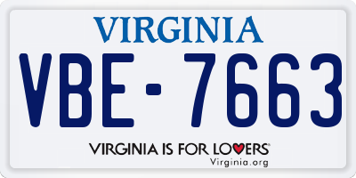 VA license plate VBE7663