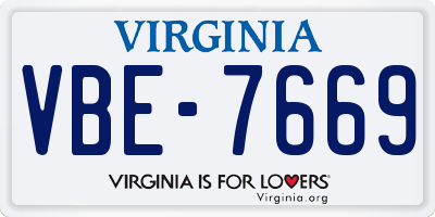 VA license plate VBE7669