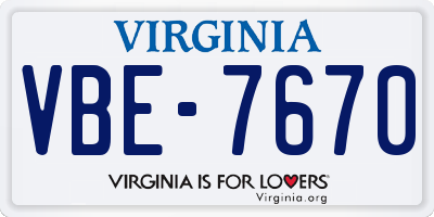 VA license plate VBE7670