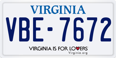 VA license plate VBE7672