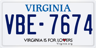 VA license plate VBE7674