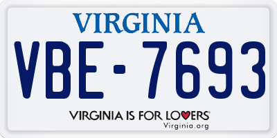 VA license plate VBE7693