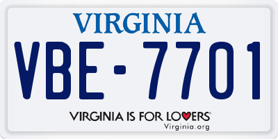 VA license plate VBE7701