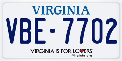 VA license plate VBE7702