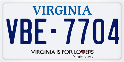 VA license plate VBE7704