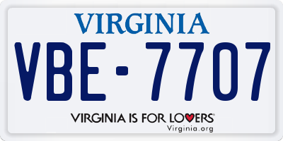 VA license plate VBE7707