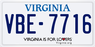 VA license plate VBE7716