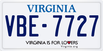 VA license plate VBE7727