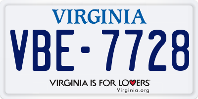 VA license plate VBE7728