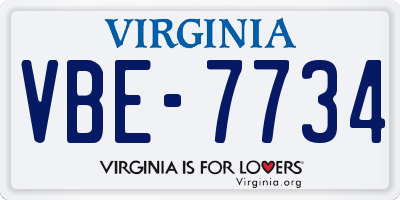 VA license plate VBE7734