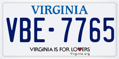 VA license plate VBE7765