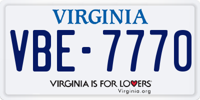 VA license plate VBE7770