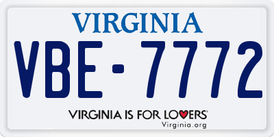 VA license plate VBE7772