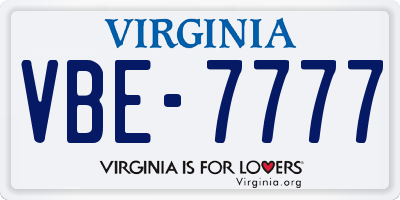 VA license plate VBE7777