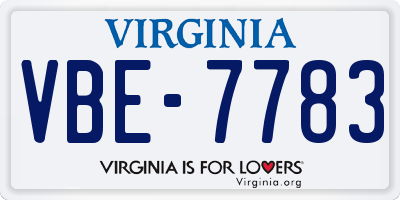 VA license plate VBE7783