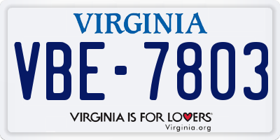 VA license plate VBE7803