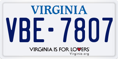 VA license plate VBE7807