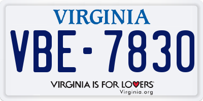 VA license plate VBE7830
