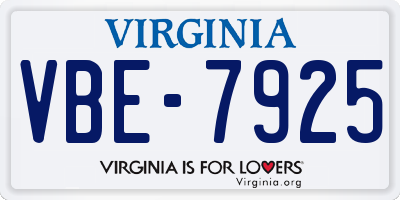 VA license plate VBE7925