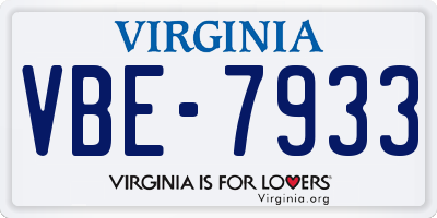VA license plate VBE7933
