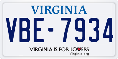 VA license plate VBE7934