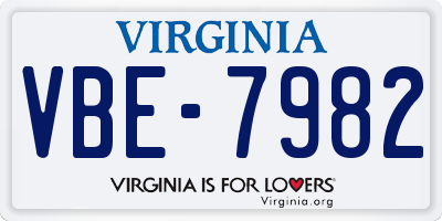 VA license plate VBE7982