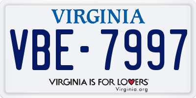 VA license plate VBE7997