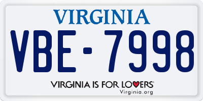 VA license plate VBE7998
