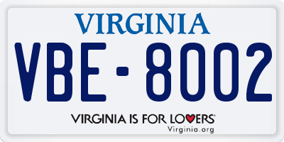 VA license plate VBE8002