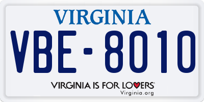 VA license plate VBE8010