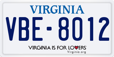VA license plate VBE8012