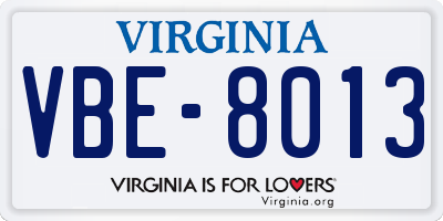 VA license plate VBE8013
