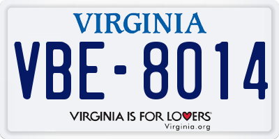 VA license plate VBE8014