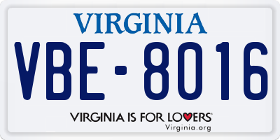 VA license plate VBE8016