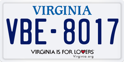 VA license plate VBE8017
