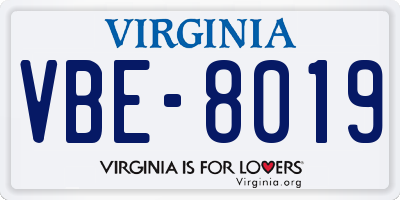 VA license plate VBE8019
