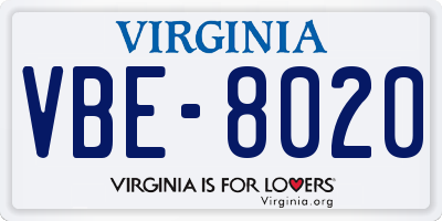 VA license plate VBE8020