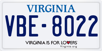 VA license plate VBE8022