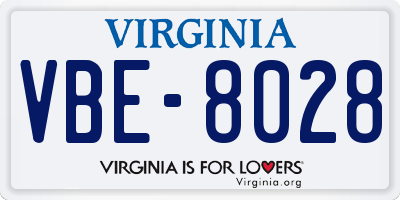 VA license plate VBE8028