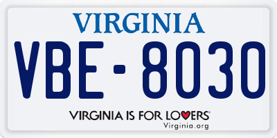 VA license plate VBE8030