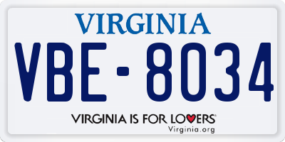VA license plate VBE8034