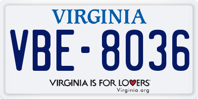 VA license plate VBE8036