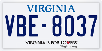 VA license plate VBE8037